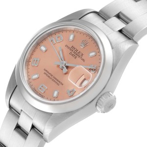 Rolex Date Salmon Dial Oyster Bracelet Steel Ladies Watch  