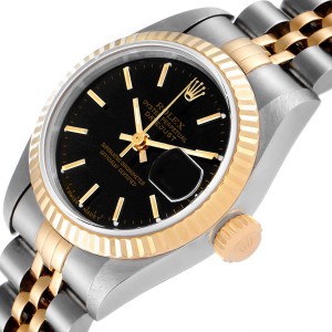 Rolex Datejust Steel Yellow Gold Fluted Bezel Black Dial Ladies Watch 