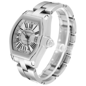 Cartier Roadster GMT Silver Dial Stainless Steel Mens Watch  