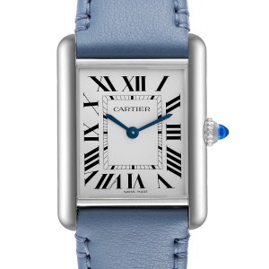 Cartier Tank Must SolarBeat Blue Strap Ladies Steel Watch
