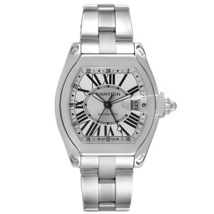 Cartier Roadster GMT Silver Dial Stainless Steel Mens Watch 