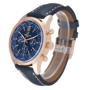 Breitling Transocean Blue Dial Rose Gold Mens Watch 