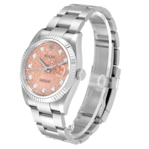 Rolex Datejust Steel White Gold Pink Diamond Dial Mens Watch