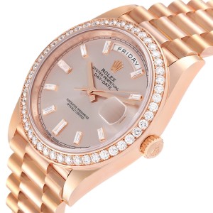 Rolex Day-Date 40 President Rose Gold Diamond Mens Watch 