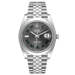 Rolex Datejust 41 Grey Dial Green Numerals Steel Mens Watch 