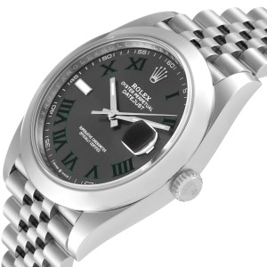 Rolex Datejust 41 Grey Dial Green Numerals Steel Mens Watch 