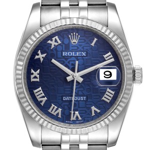 Rolex Datejust Steel White Gold Blue Roman Dial Mens Watch 
