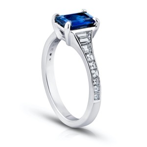 David Gross Emerald Cut Blue Sapphire and Diamond Ring