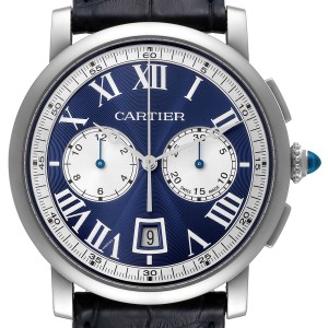 Cartier Rotonde White Gold Blue Dial Chrono Mens Watch 