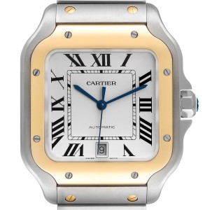 Cartier Santos Large Steel Yellow Gold Mens Watch 