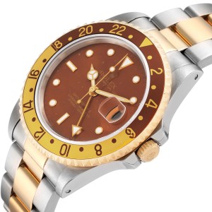 Rolex GMT Master II Rootbeer Yellow Gold Steel Watch 