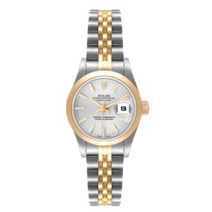 Rolex Datejust Steel Yellow Gold Silver Tapestry Dial Watch 