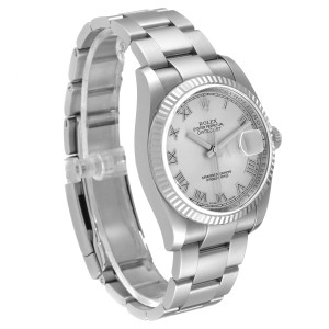 Rolex Datejust Steel White Gold Silver Dial Mens Watch 