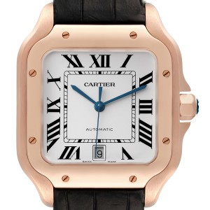 Cartier Santos De Cartier Large Rose Gold Silver Dial Watch  