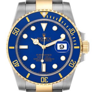 Rolex Submariner Steel Yellow Gold Blue Dial Mens Watch 