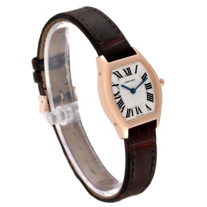 Cartier Tortue Small 18k Rose Gold Brown Strap Ladies Watch 