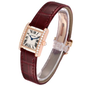 Cartier Tank Francaise Rose Gold Diamond Burgundy Strap Ladies Watch  
