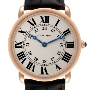 Cartier Ronde Louis Rose Gold Silver Dial Mens Watch 
