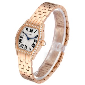 Cartier Tortue Small 18k Rose Gold Silver Dial Diamond Ladies Watch 