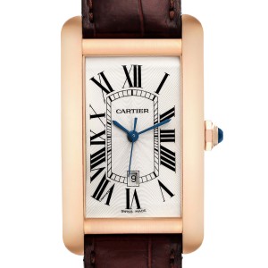 Cartier Tank Americaine Large 18K Rose Gold Brown Strap Watch W2609156