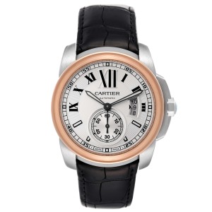 Cartier Calibre Diver Steel Rose Gold Silver Dial Watch 