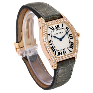 Cartier Tortue Rose Gold Diamond Grey Strap Ladies Watch 