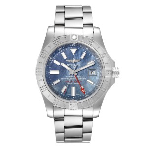 Breitling Avenger II GMT Blue Mother of Pearl Dial Mens Watch 