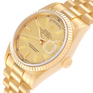 Rolex President Day-Date Yellow Gold Champagne Dial Mens Watch 