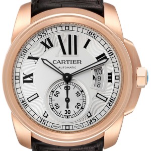 Cartier Calibre Rose Gold Silver Dial Automatic Mens Watch