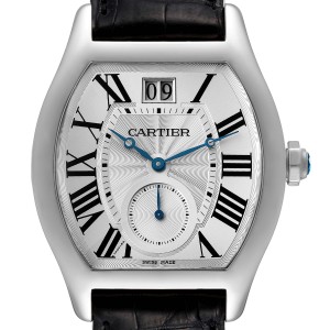 Cartier Tortue XL Silver Flinque Dial 18K White Gold Mens Watch  