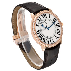 Cartier Ronde Louis 18K Rose Gold Diamond Bezel Mens Watch  