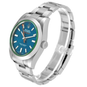 Rolex Milgauss Blue Dial Green Crystal Steel Mens Watch  