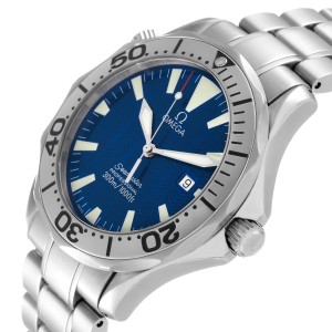Omega Seamaster Electric Blue Wave Dial Steel Mens Watch