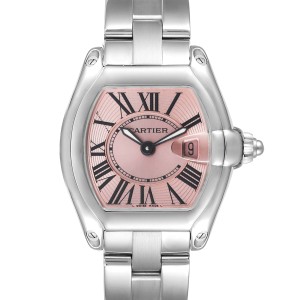 Cartier Roadster Pink Dial Steel Ladies Watch  