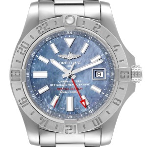 Breitling Avenger II GMT Blue Mother of Pearl Dial Mens Watch  