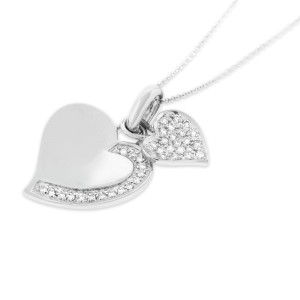 14k White Gold 0.50 Ct. Natural Diamond Double Heart Charm Pendant 