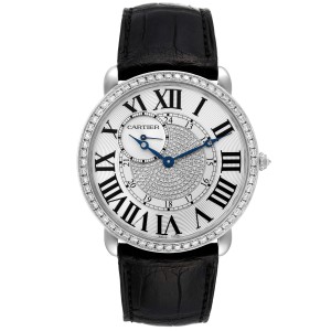 Cartier Ronde Louis 18K White Gold Silver Dial Diamond Mens Watch 
