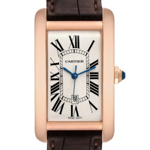 Cartier Tank Americaine Large 18K Rose Gold Brown Strap Watch 