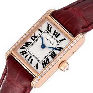 Cartier Tank Louis Rose Gold Diamond Burgundy Strap Ladies Watch  