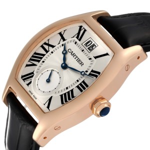 Cartier Tortue XL Silver Flinque Dial 18K Rose Gold Mens Watch 