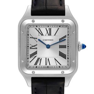 Cartier Santos Dumont Large Black Strap Steel Mens Watch 