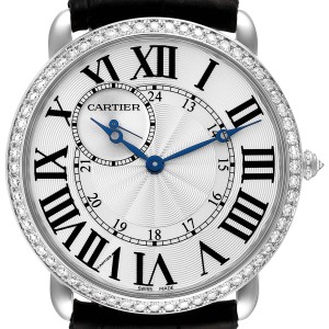Cartier Ronde Louis 18K White Gold Diamond Bezel Mens Watch  