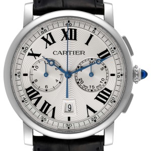 Cartier Rotonde Chronograph Silver Dial Steel Mens Watch  
