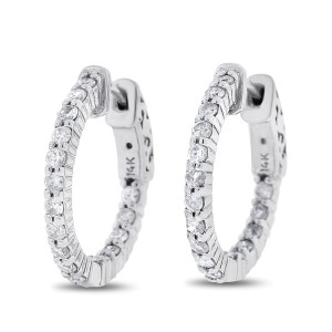 14k White Gold 0.79 Ct. Natural Diamonds Inside Out Hoop 3/4" Earrings