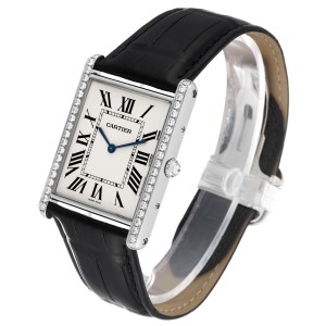 Cartier Tank Louis XL 18k White Gold Diamond Mens Watch 