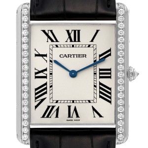 Cartier Tank Louis XL 18k White Gold Diamond Mens Watch 