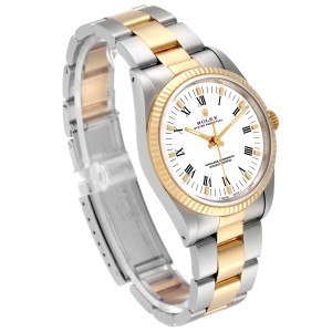 Rolex Oyster Perpetual Steel Yellow Gold White Roman Dial Mens Watch  