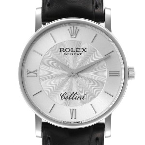Rolex Cellini Classic White Gold Decorated Silver Dial Mens Watch 