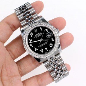 Rolex Datejust 116200 36mm 2ct Diamond Bezel/Black Diamond Arabic Dial Steel Watch