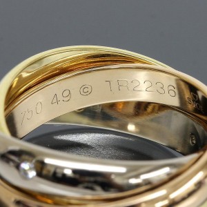 Cartier 18K Pink  White And Yellow Gold 3 Band 5P Diamonds Ring US Size 4.75